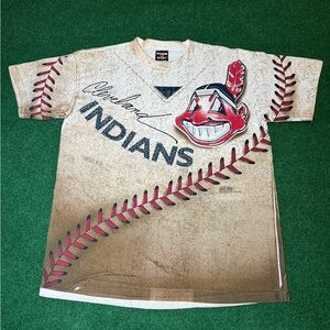 Cleveland Indians Vintage T Shirt AOP All Over Print 90s MLB Signal Sport XL